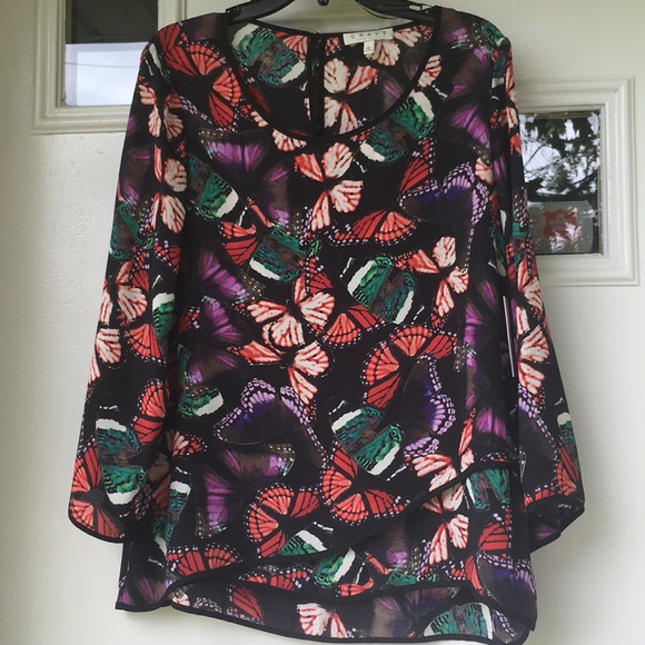 CHAUS "DECADENT BUTTERFLIES" BLOUSE - Picture 2 of 7